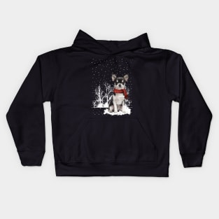 Christmas Chihuahua With Scarf In Winter Forest Kids Hoodie